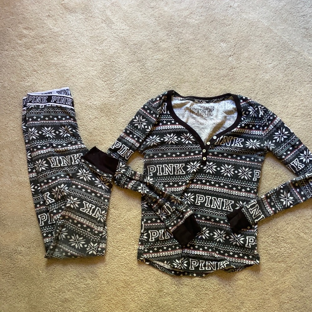 Pink Victoria’s Secret fair isle Christmas pajama set